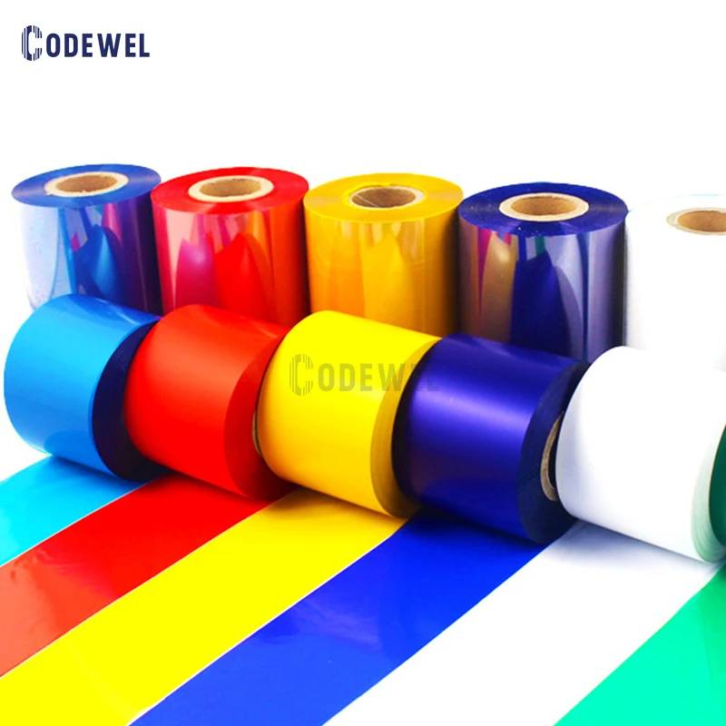 CW803 彩色 55mm*300m 热转印 TTR 耐洗护理树脂可洗色带卷，适用于服装和纺织品标签